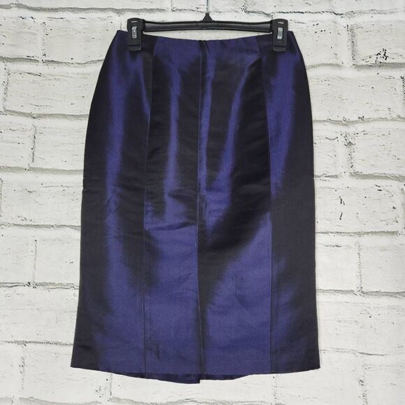 Nina Ricci Women's Black Purple Silk Wool Blend Back Zipper Pencil Skirt 38 XS 2 - Picture 1 of 12